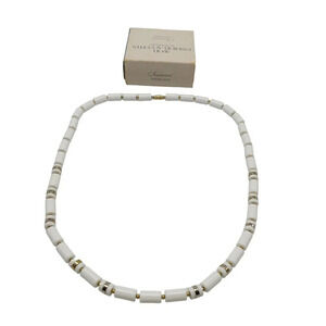 Avon 1977 White Tube Beads Gold Tone Accents Summerset Necklace 28 in Long